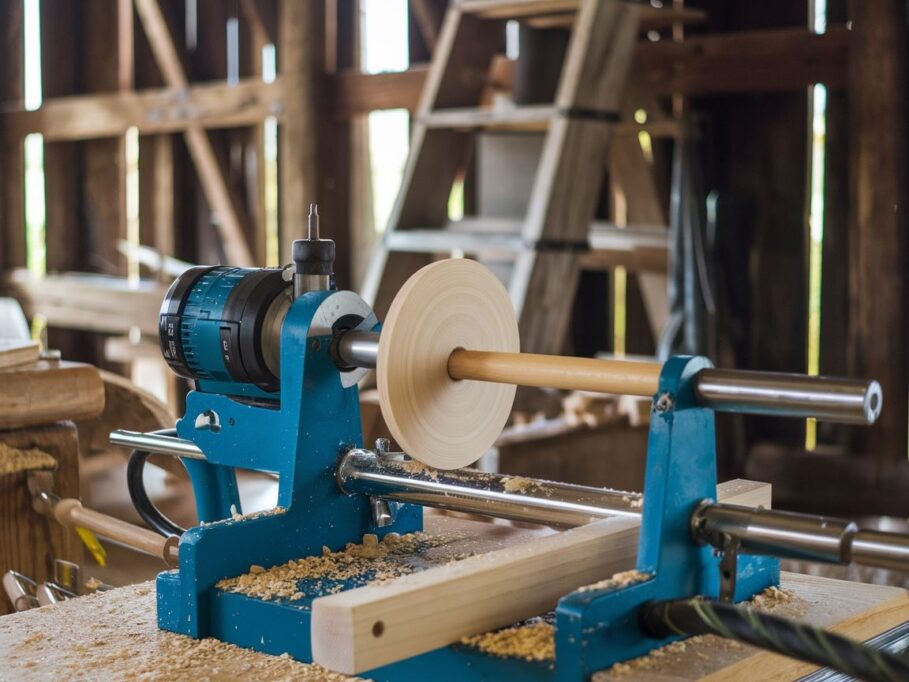 Tokarka do drewna z wiertarki w warsztacie